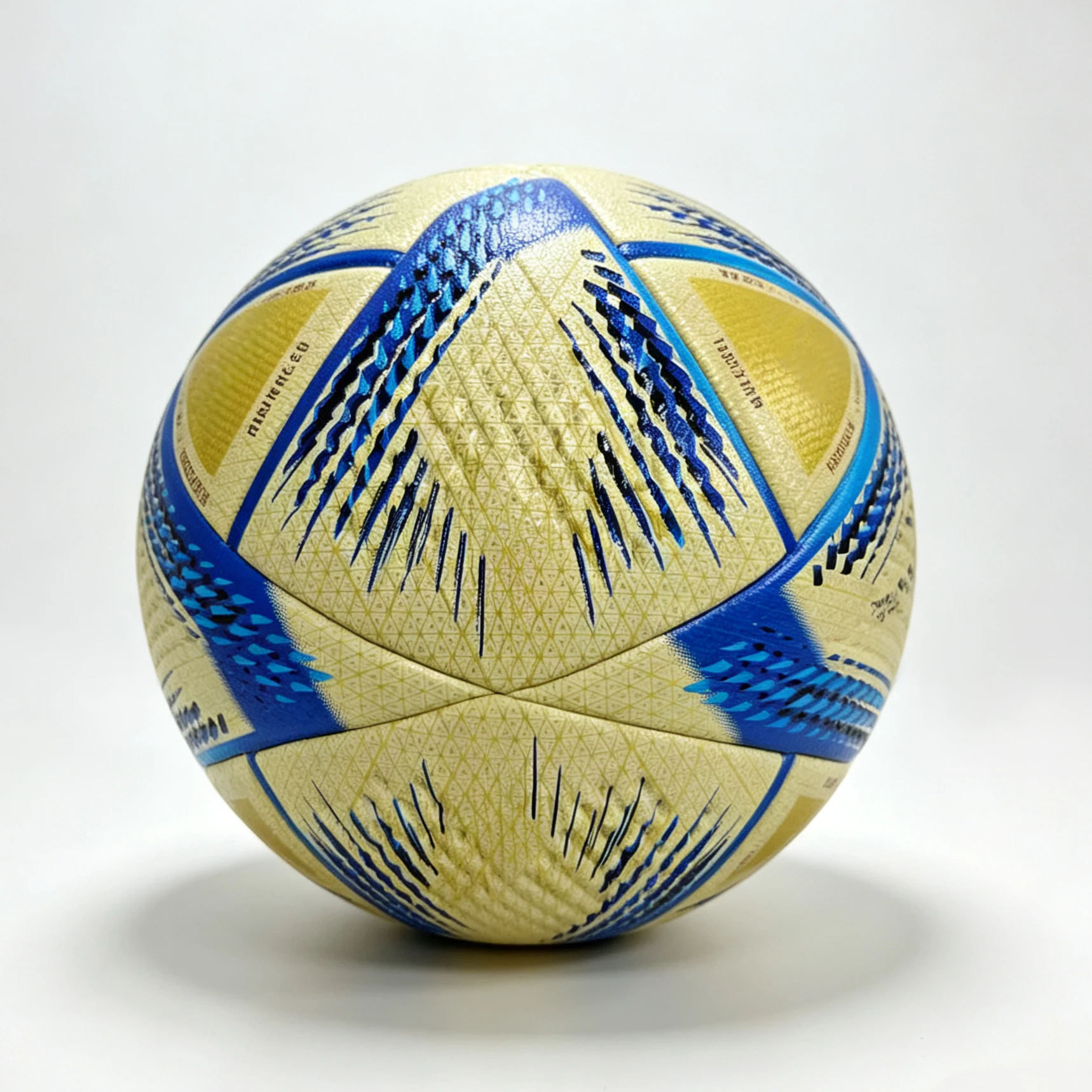 Custom Soccer Ball with Gold Base, Blue Pattern, Raised Texture, and Heat Bonding