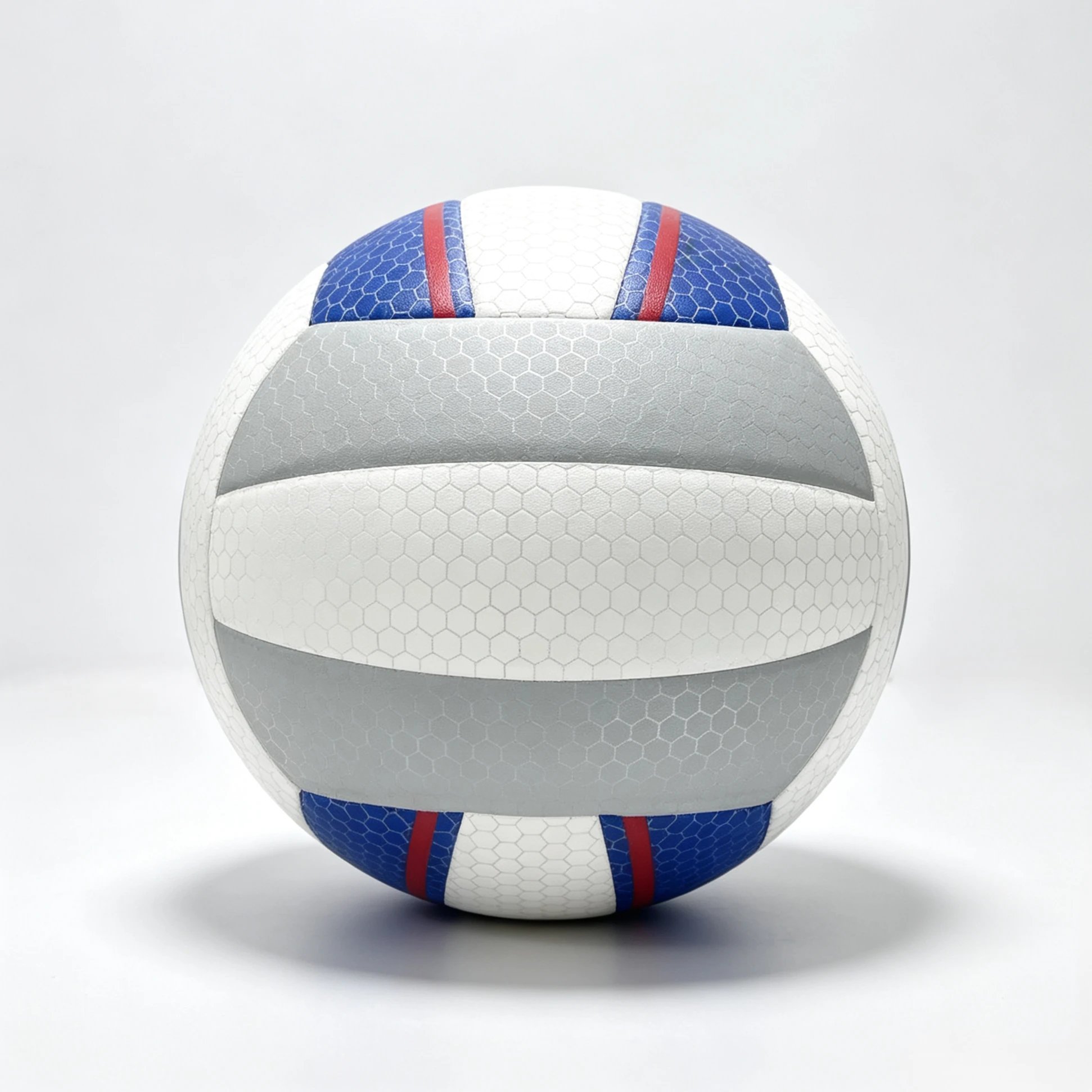 Blue, white, and red honeycomb pattern No. 5 beach volleyball, customizable logo
