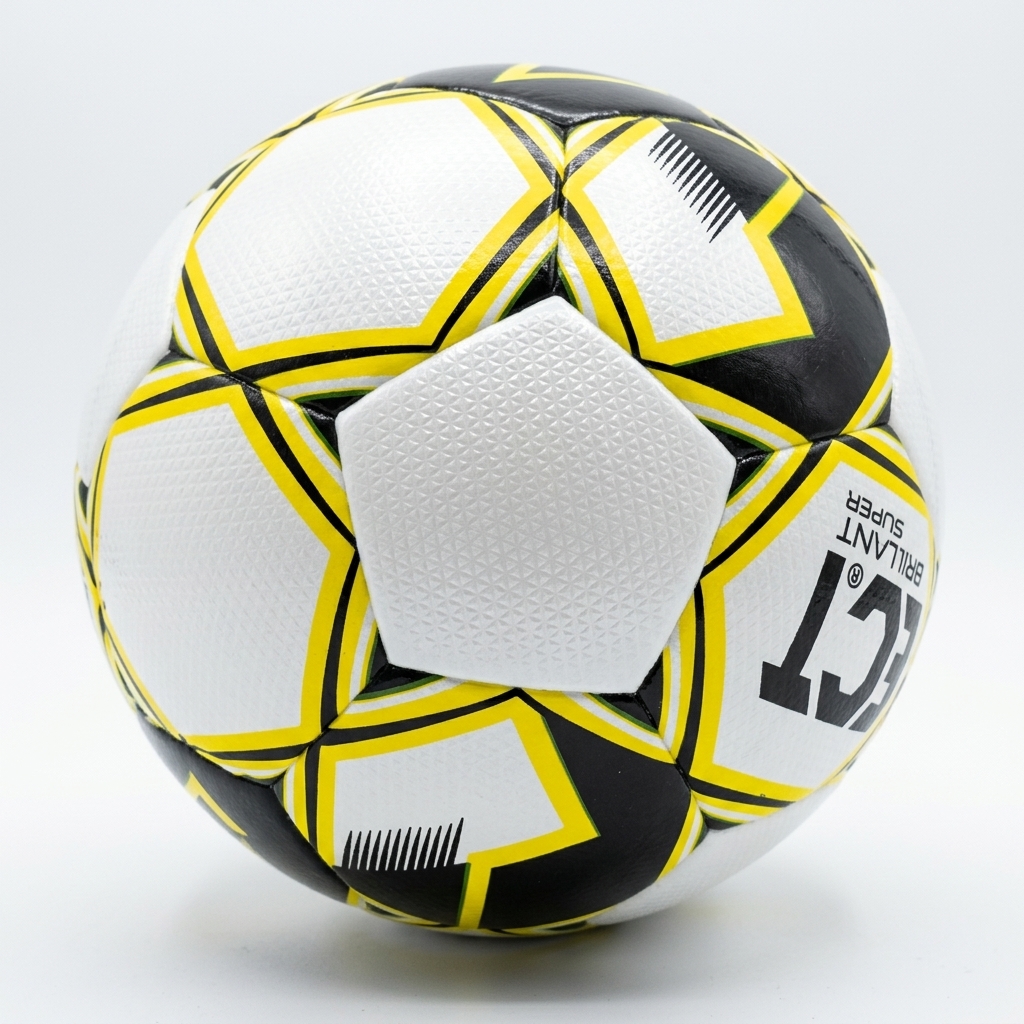 Black, white, and yellow color-blocked hot-pressed No. 5 soccer ball, customizable logo