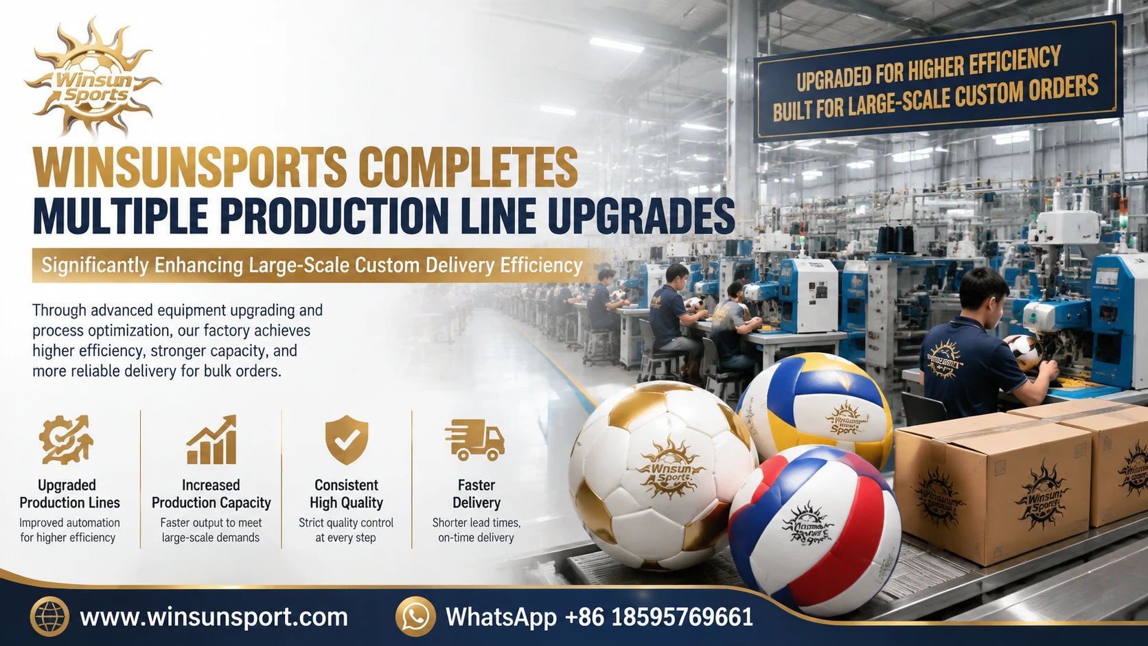 WINSUNSPORTS完成多条球类产线升级，足球排球大批量定制交付效率显著提升
