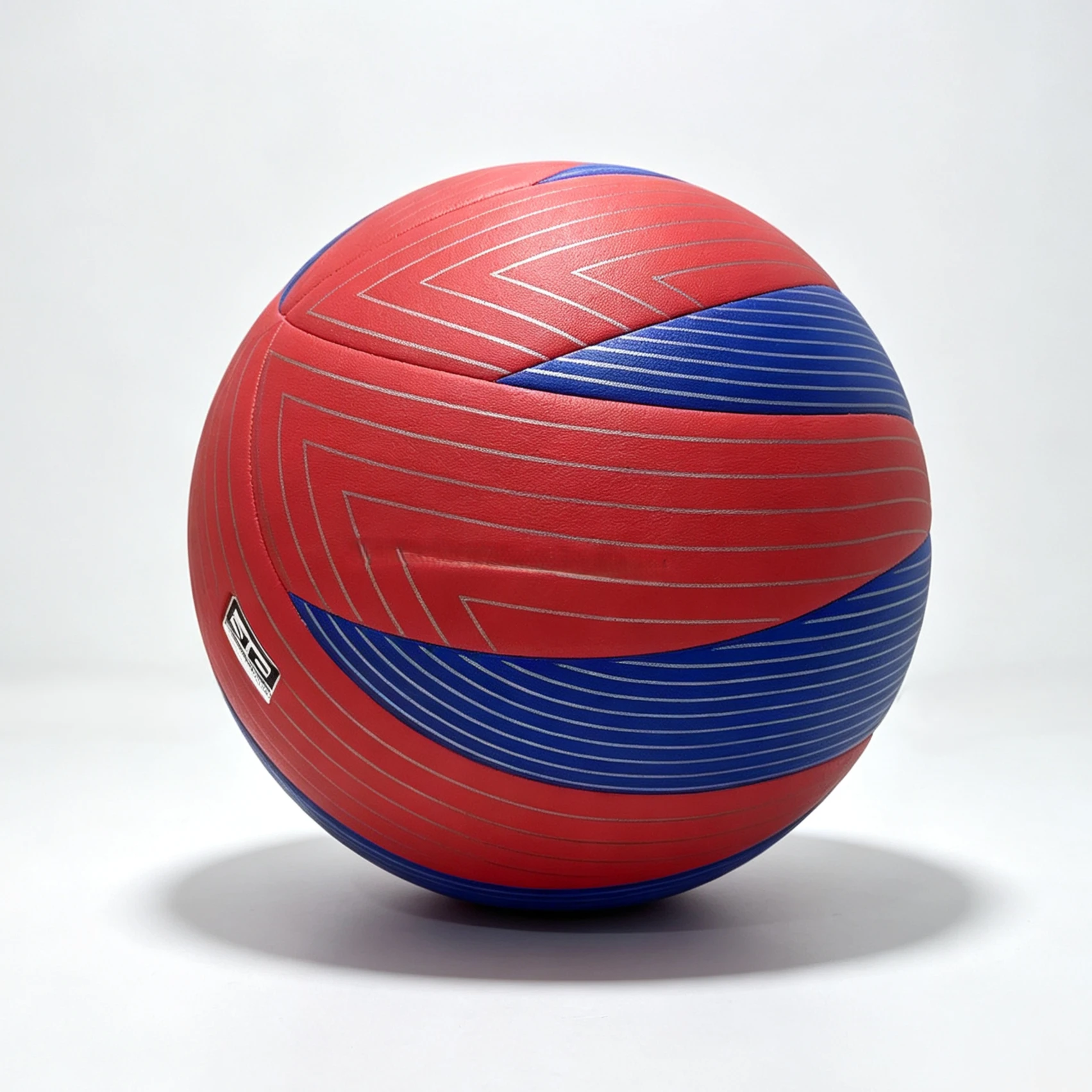 Red, blue, and silver striped No. 5 professional indoor volleyball, customizable logo