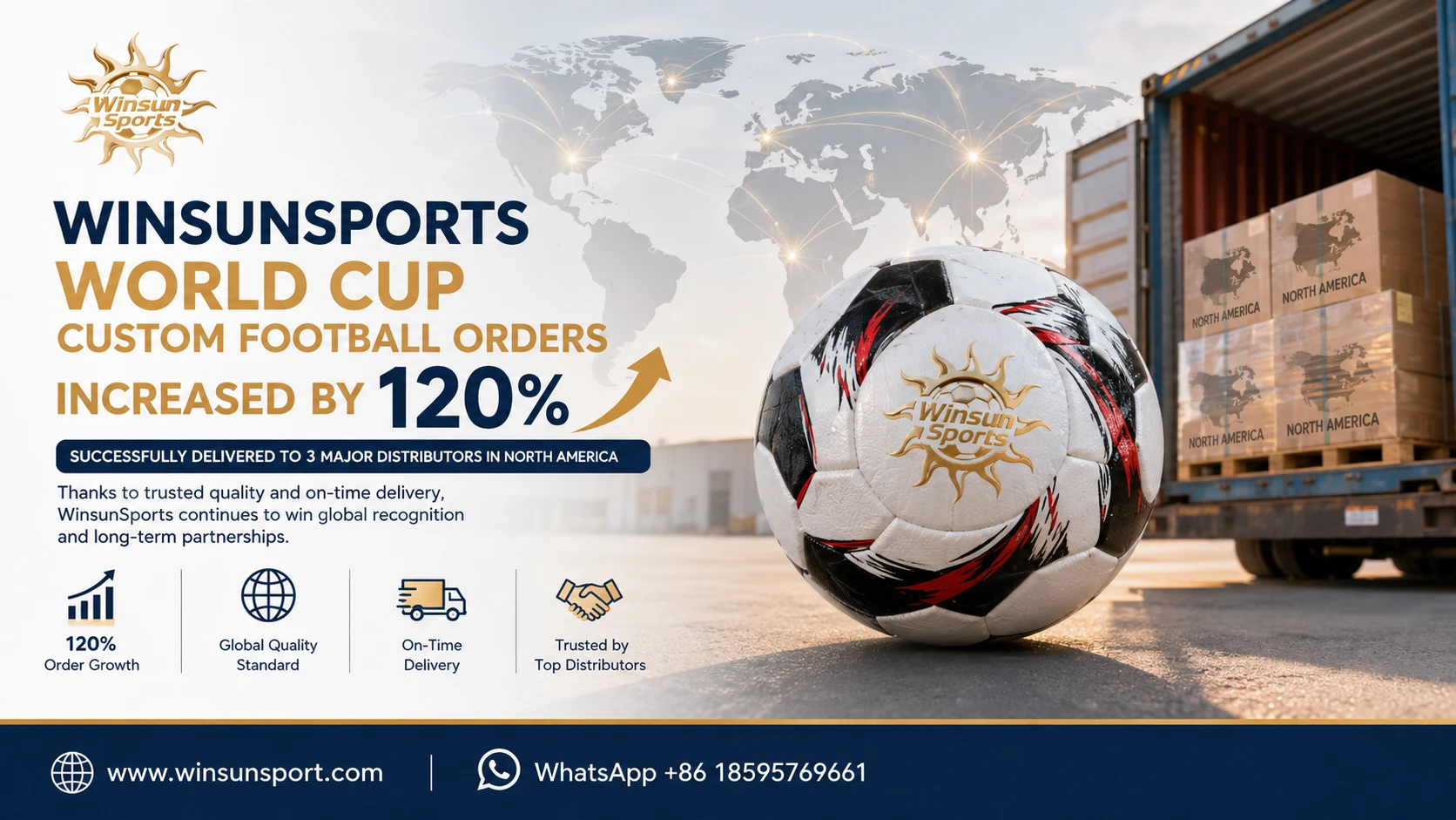 WINSUNSPORTS世界杯定制足球订单增长120%，完成北美三大经销商交付