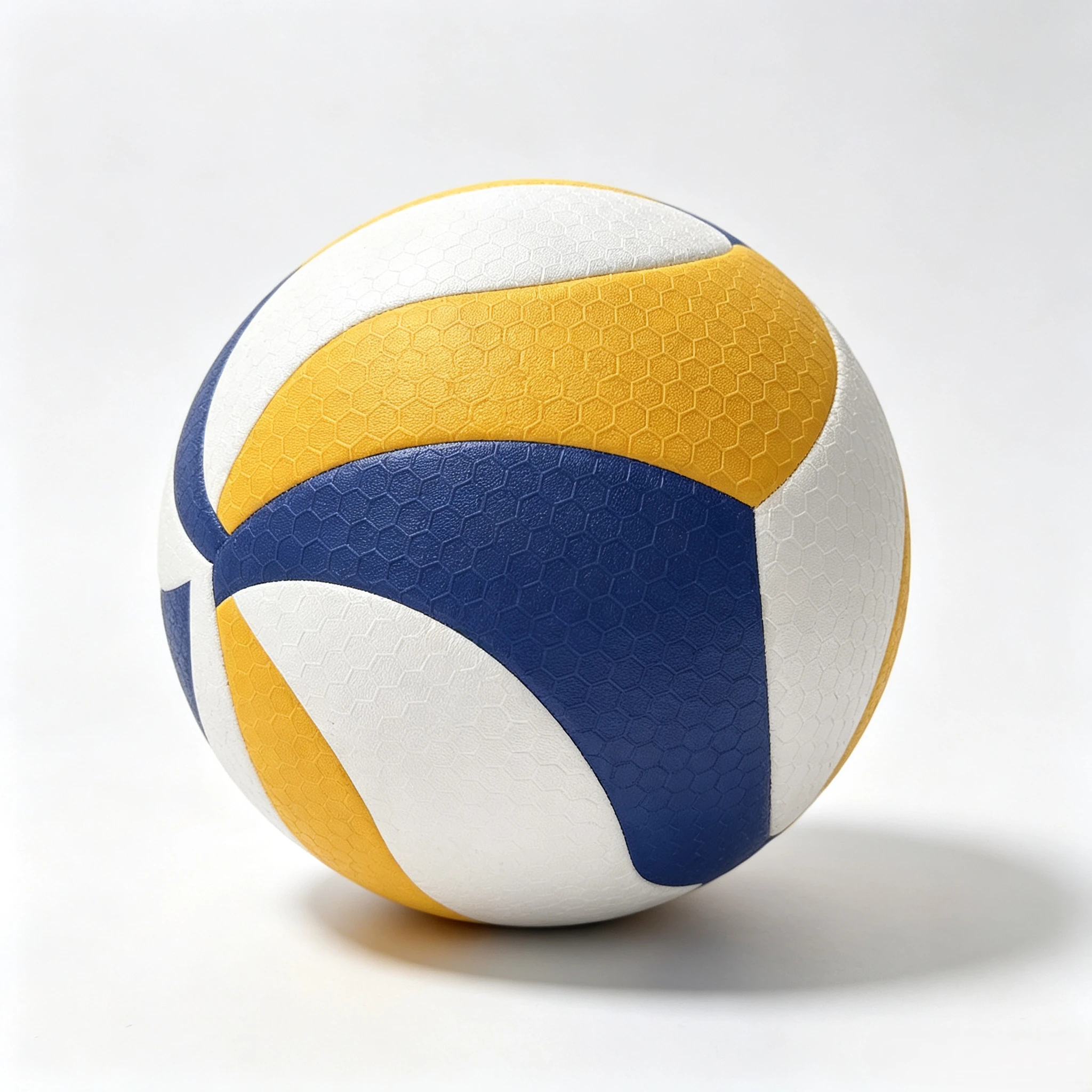 Yellow, blue, and white honeycomb pattern volleyball, size 5, customizable logo