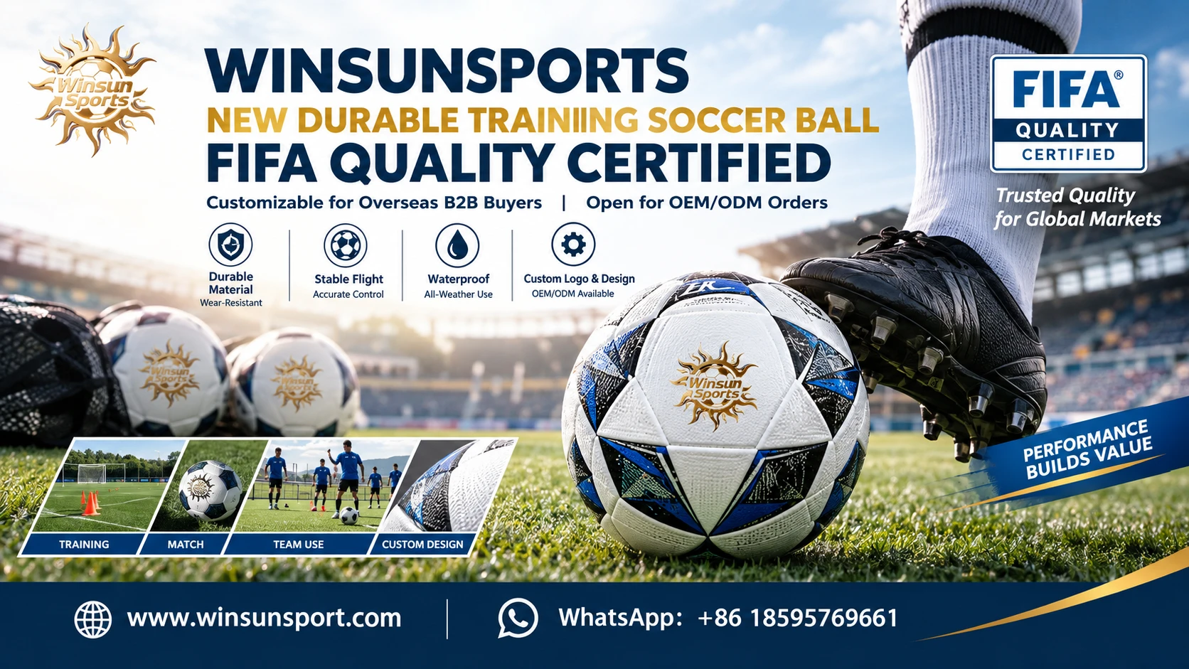 WINSUNSPORTS新款耐磨训练足球获FIFA品质认证，面向海外B端开放定制采购