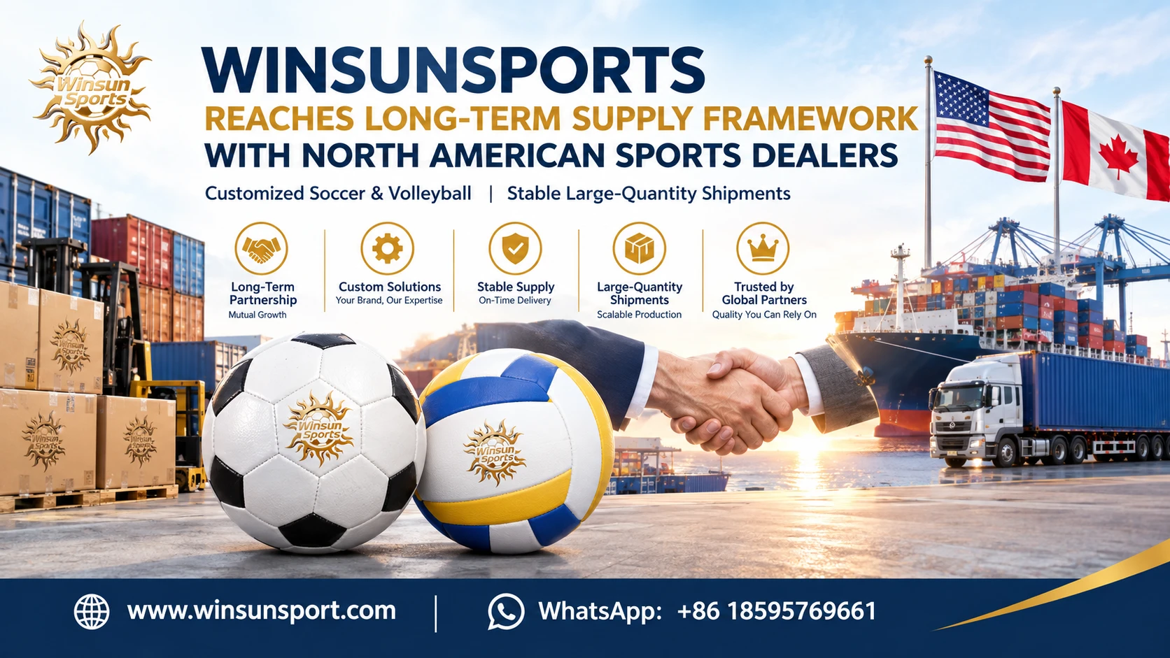 WINSUNSPORTS与北美体育经销商达成长期供货框架，定制足球排球实现稳定大批量出货