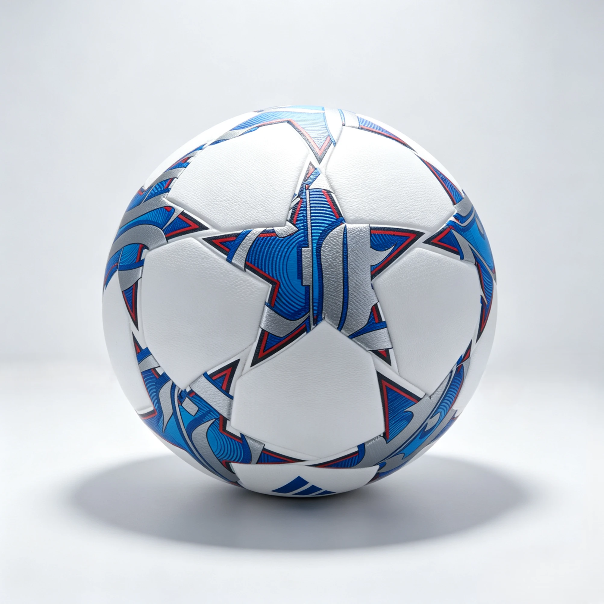 Blue, silver, and red geometric pentagon customizable size 5 PU soccer ball
