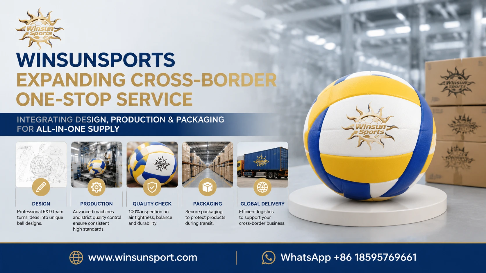 WINSUNSPORTS拓展跨境一站式服务，实现球类设计生产装箱一体化供货