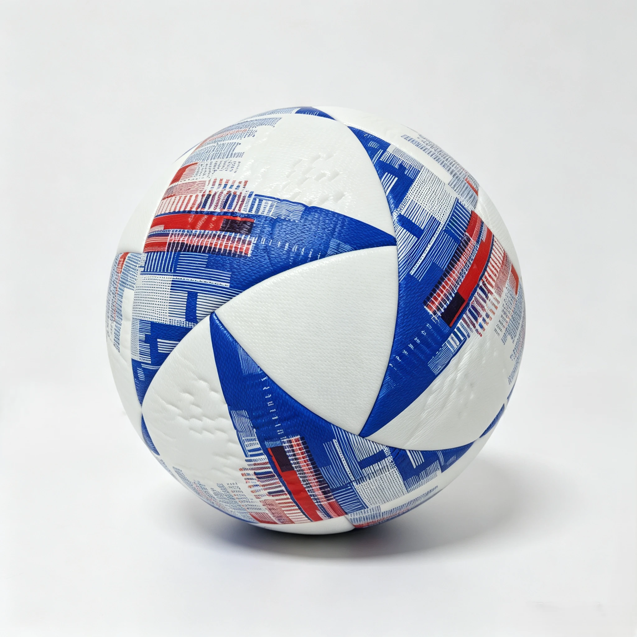 Blue and red geometric stripe hot-bonded custom soccer ball