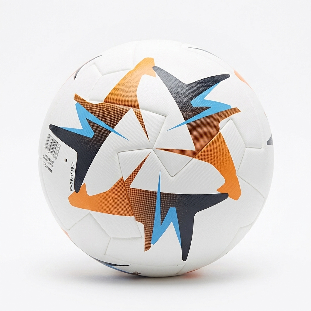 White base orange, blue, and black hot-pressed No. 5 soccer ball, customizable logo